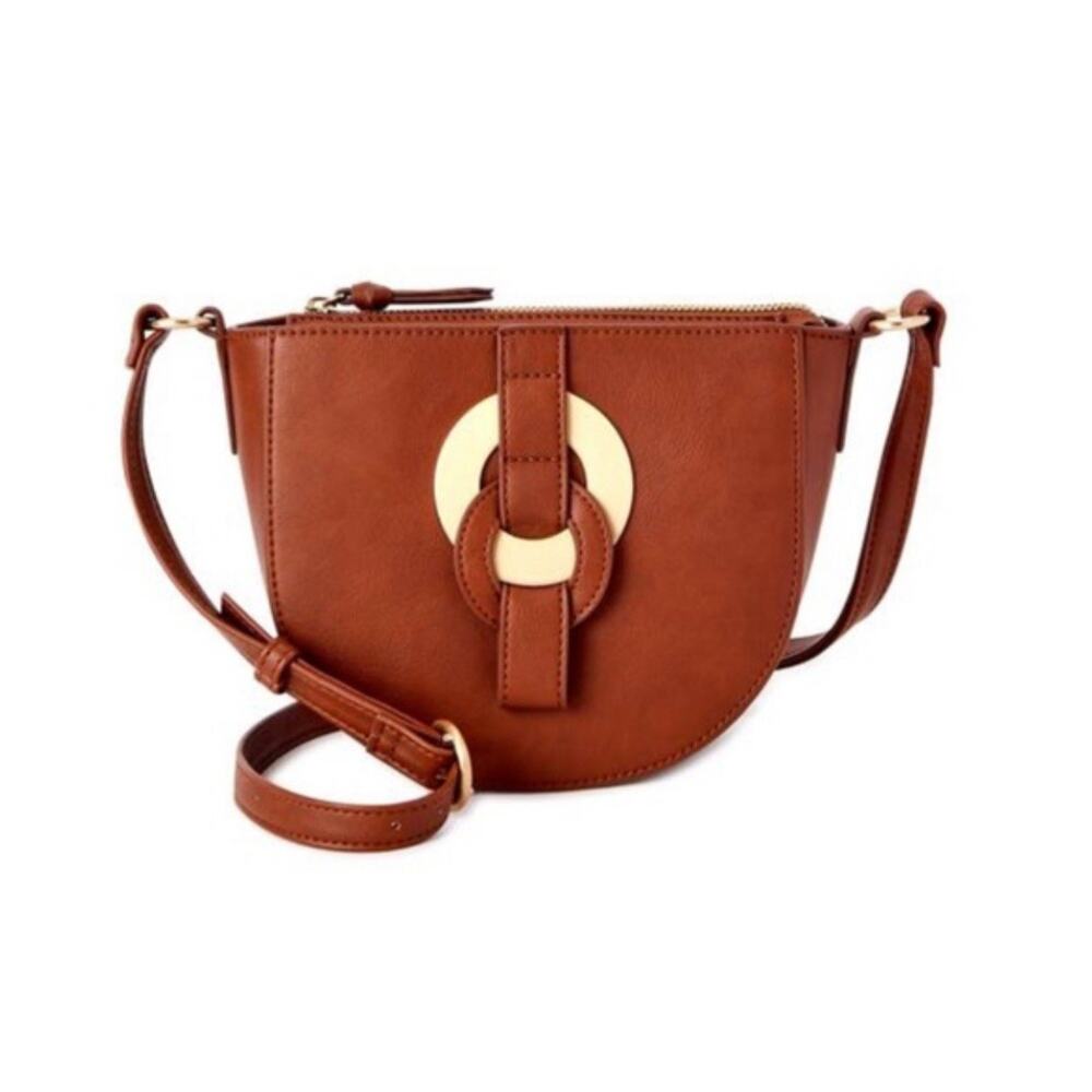 Time and Tru Womens Cecile Fashionable Crossbody Handbag Brown